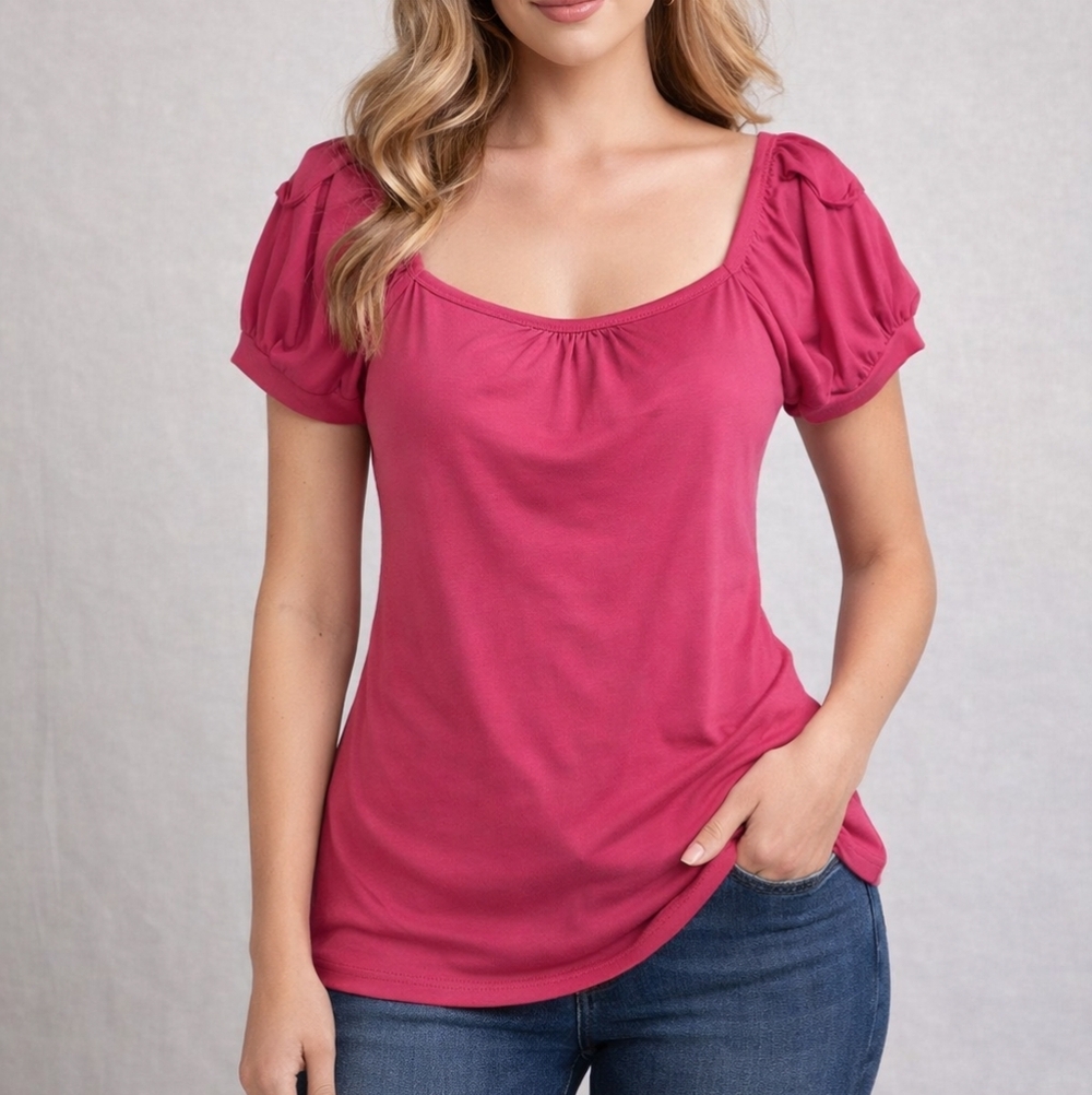 Women's Pink Puff Sleeve Top
